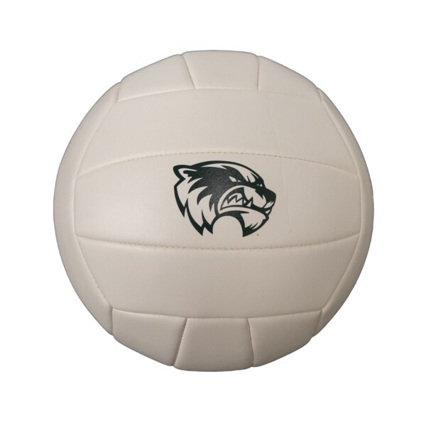 Size 5 white volley ball with a mascot logo on one side and “Wolverines” on another side